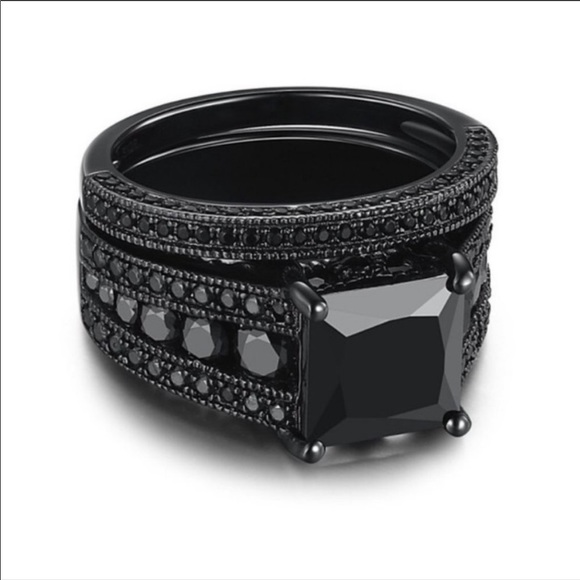 💎 18K BLACK SAPPHIRE DIAMOND STERLING SILVER RING - Picture 8 of 9